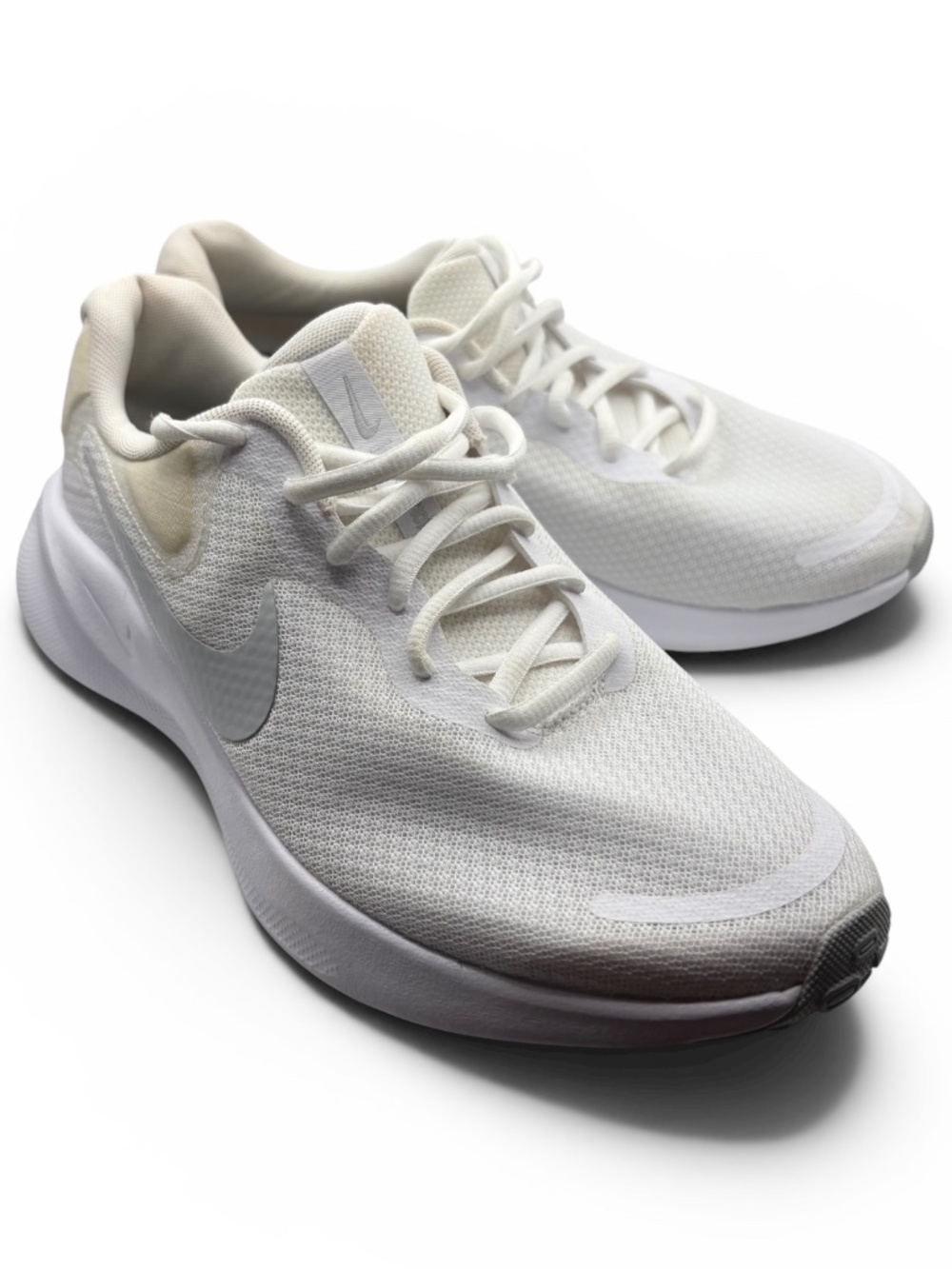 Nike Men’s Nike Revolution Sneaker White/Cream w/ Silver Nike Logo